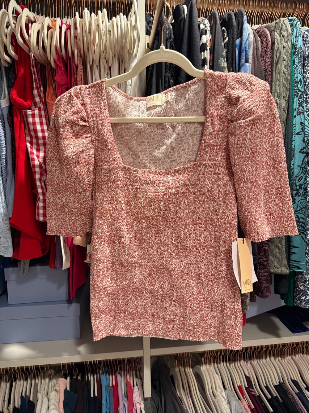 Nation LTD Rust-Pink Speckled Square-Neck Top